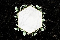 Hexagon golden frame on a marble background