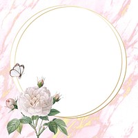 Round flower frame on marble background illustration