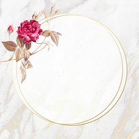 Round flower frame on beige marble background illustration