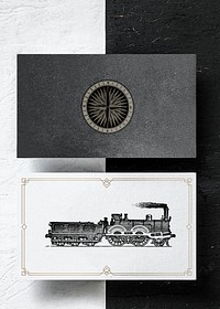Vintage locomotive and compass engraving