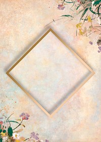 Rhombus gold frame on beige oil paint textured background