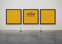 Yellow frame mockups in an exhibition