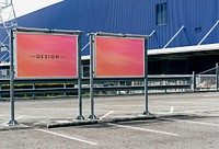 Parking lot with advertisement board mockups