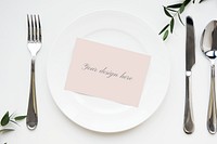 Pink paper mockup on a white plate