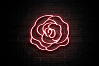 Neon red rose on a wall