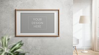 Wooden frame mockup on a gray wall