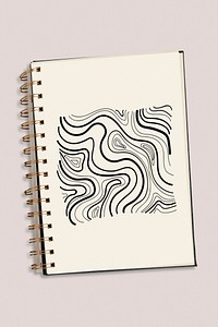 Abstract hand drawn artwork on a notebook mockup illustration