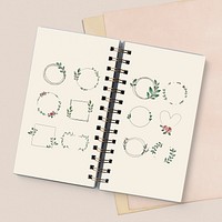 Botanical frame on notebook mockup illustration