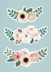 Pastel papercraft flower sticker with a white border set