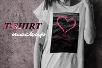 Woman wearing t-shirt apparel mockup psd