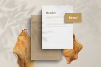 Paper branding mockup psd, flat lay design 