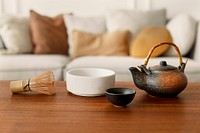 Matcha tea set on wooden table
