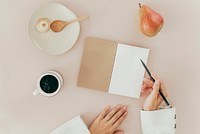 Woman writing note, flat lay design