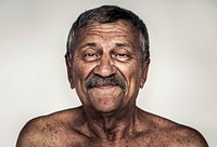 Happy old man, shirtless portrait