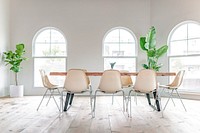 Minimal white meeting room, clean interior design