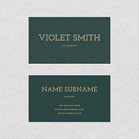 Luxury business card template vector in gold and green tone with front and rear view flatlay