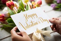 Flowers with happy valentines day card