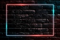 Rectangle neon frame on black brick wall vector