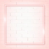 Square pink neon frame on a white brick wall vector