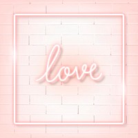 Square pink neon frame on a white brick wall vector