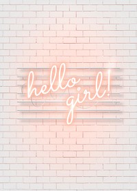 Hello girl neon word on a white brick wall vector