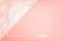 Rectangle pink neon frame on a pastel orange  marble  background vector