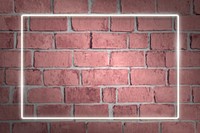 Rectangle white neon frame on a paled red brick wall vector