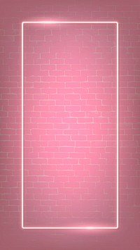 Rectangle pink neon frame on a pink brick wall vector