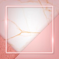Square pink neon frame on a white marble  background vector