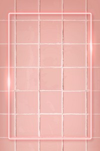 Rectangle pink neon frame on a pastel pink tile wall vector