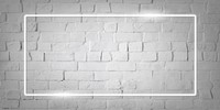 Rectangle white neon frame on a white brick wall vector