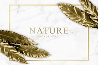 Gold bird&#39;s-nest fern leaves on white marble background vector
