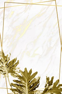 Gold Philodendron xanadu leaves on yellow marble background vector