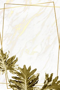 Gold Philodendron xanadu leaves on yellow marble background illustration