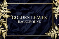 Gold leatherleaf fern frame on navy blue silk textured background vector