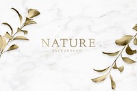 Gold eucalyptus leaves on white marble background vector