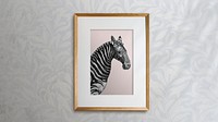 Wooden picture frame hanging on a patterned wall illustration