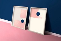 Wooden picture frames on a pink floor illustration