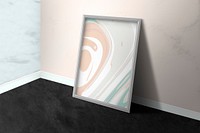 Gray wooden picture frame on a marble floor illustration