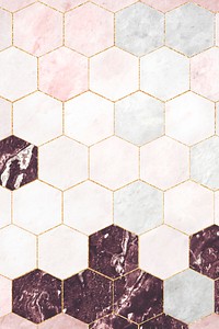 Hexagon pink marble tiles patterned background