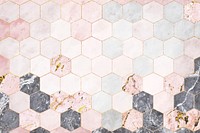 Hexagon pink marble tiles patterned background vector