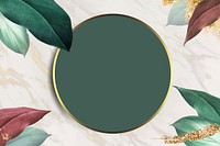 Round foliage frame on white marble background vector