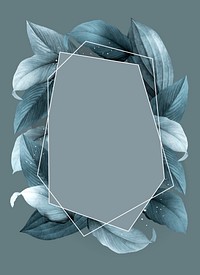 Hexagon foliage frame on blue background vector