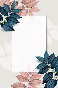 Rectangle white frame on pink and blue leaf pattern background vector