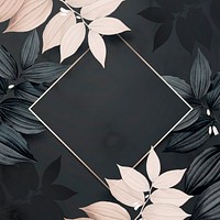 Rhombus golden foliage frame on black background vector