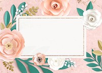 Rectangle paper craft flower frame template illustration