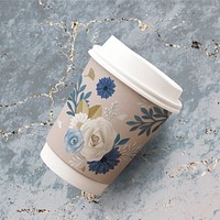 Coffee paper cup with flowers patterned sleeve illustration