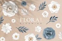 White and blue paper craft flower elements illustration