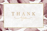 Metallic pink leaves pattern Thank you card vector