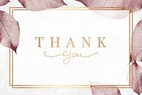 Metallic pink leaves pattern Thank you card vector